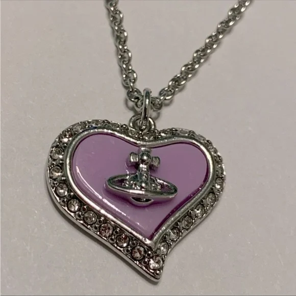 Sold out Vivienne Westwood silver crystal heart pink / purple enamel necklace - Picture 2 of 4